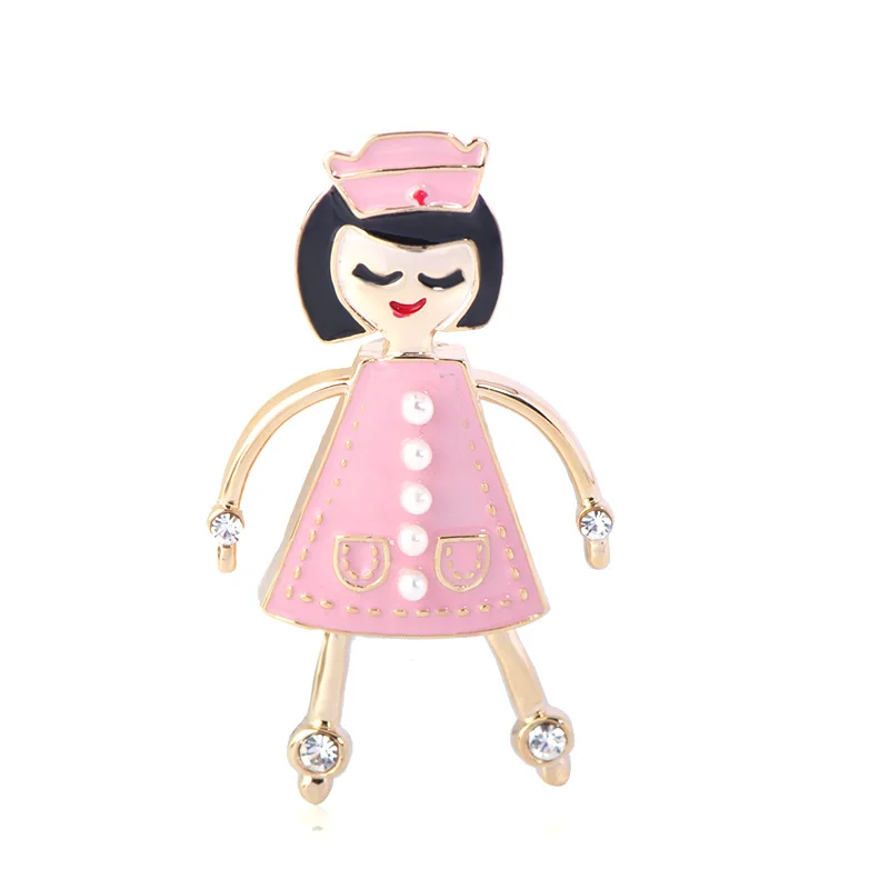 Funmor Милая эмалированная Брошь медсестры, сплав, булавки для женщин, девушек, украшение для работы, одежда, рубашка, Униформа, бижутерия, подарки - Окраска металла: Pink Gold Color