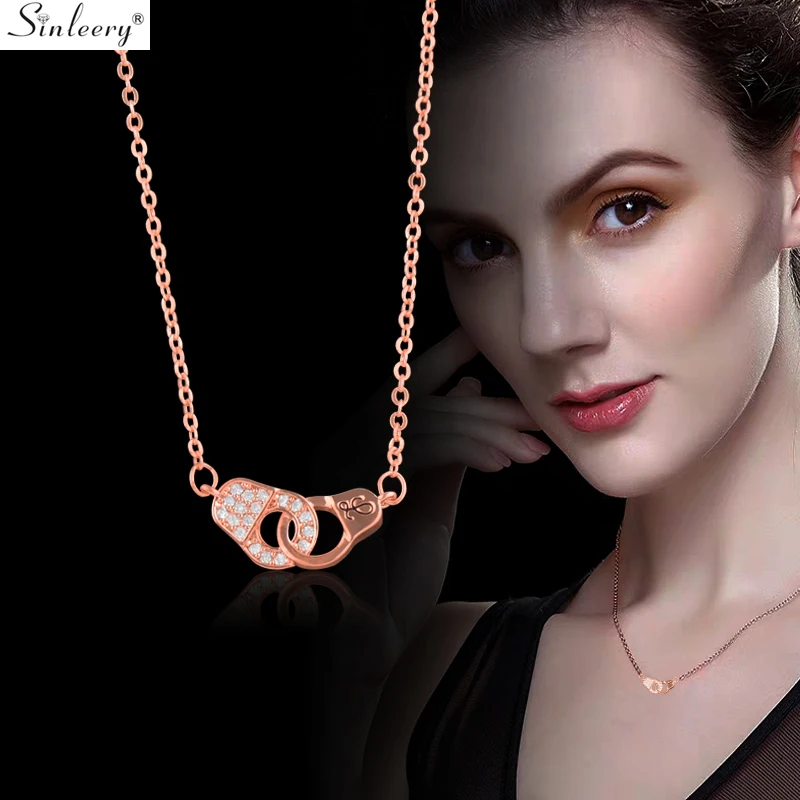 

SINLEERY Can Pull Handles Cross Design Necklace Rose Gold Silver Color Inlay Crystal Chain Necklace For Women Jewelry XL648 SSC