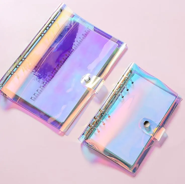

A5 A6 A7 PVC Laser Transparent Notebook Diary Cover Glitter Loose Leaf Note Book Planner Clip Office Supplies
