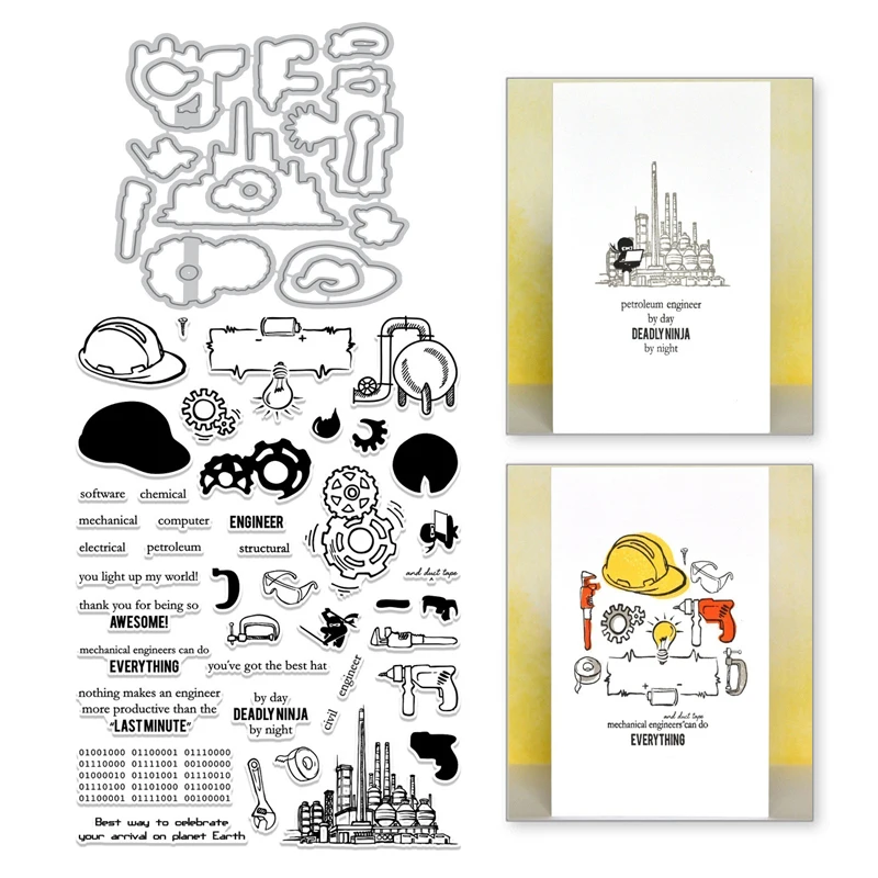 

Naifumodo Engineers Tool Clear Stamps and Metal Cutting Dies Scrapbooking for New Craft Dies Set Decorative Embossing Stencils