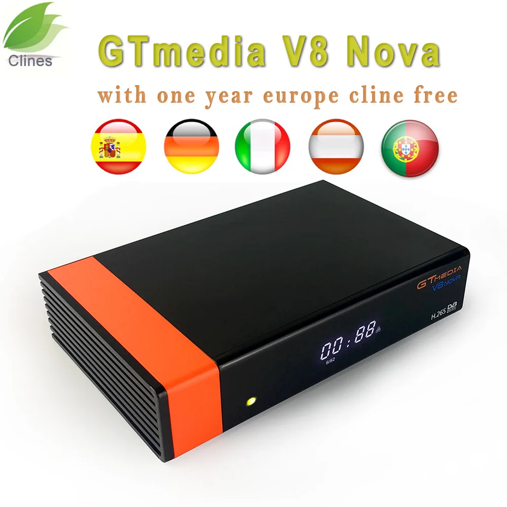 

Clines gtmedia v8 nova satellite receiver dvb-s2 by freesat v8 super tv receptor with portugal spain austria italy cccam cline