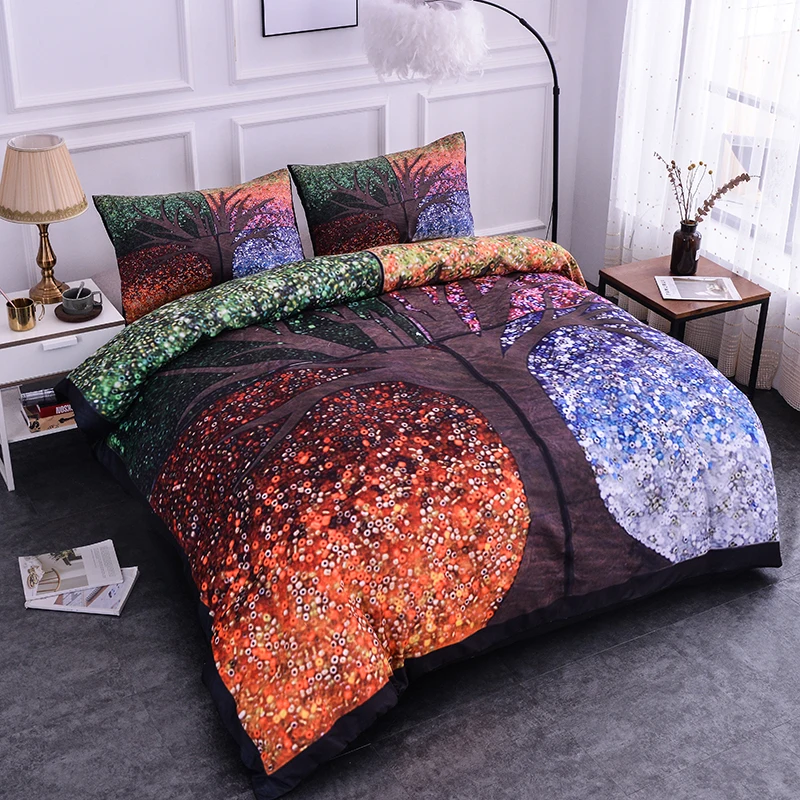 

Boniu 3D Colorful Tree Pattern 2/3pcs Galaxy Crystal Print Bedding Sets Soft Duvet Cover with Pillowcases King Queen Full Size