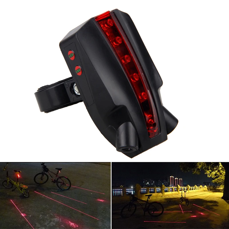 5 LED 2 Laser Bicycle Cycle Bike Red Beam Rear Lights Back Tail Lamp Light ZX003 