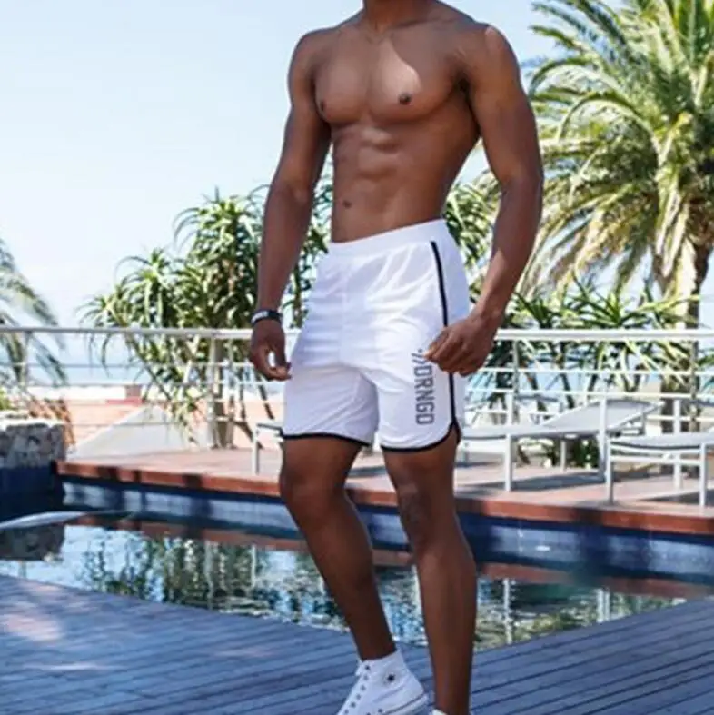 Gymohyah/мужские шорты для фитнеса бодибилдинга, мужские летние спортивные шорты для тренировок, дышащая сетка, быстросохнущая Спортивная одежда для бега, пляжные шорты - Цвет: white