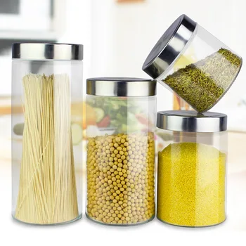 

1pcs Borosilicate Glass Storage Tank Heat-Resistant Glass Tinplate Cover Transparent High
