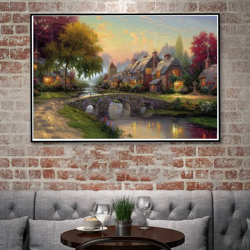 FOOCAME Thomas Kinkade горы природа пейзаж живопись плакат искусство печать украшение из шелка настенные картины для гостиной домашний декор - Цвет: 015