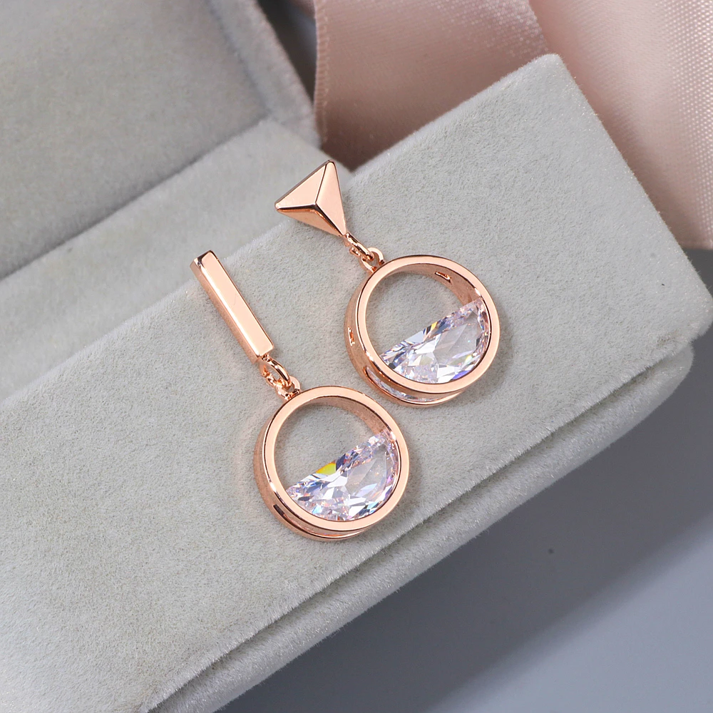 2018 New Design Asymmetric Earrings For Women Geometric Shape Rose Gold Color Crystal Drop Earrings Female Jewelry Gift WX109