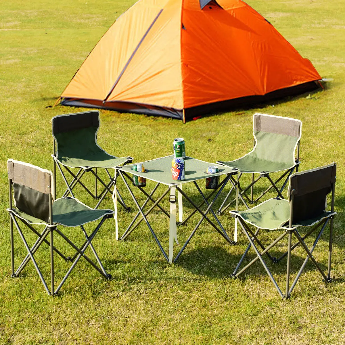 Giantex Portable Outdoor Folding Table Chairs Set Camping Beach Picnic Table with Carrying Bag Outdoor Furniture Set OP3381GN