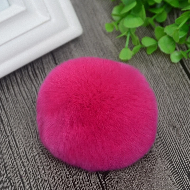 8cm Nature Genuine Rex Rabbit Fur Ball Pom Pom Fluffy DIY Winter Hat Skullies Beanies Knitted Cap Pompoms TKF001-pink