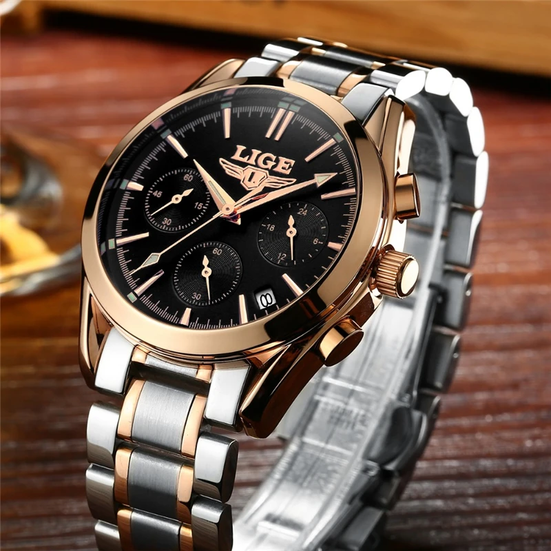 

LIGE Top Luxury Brand Men Military Sport Watches Men's Quartz Clock Male Full Steel Casual Business WristWatch Relogio Masculion