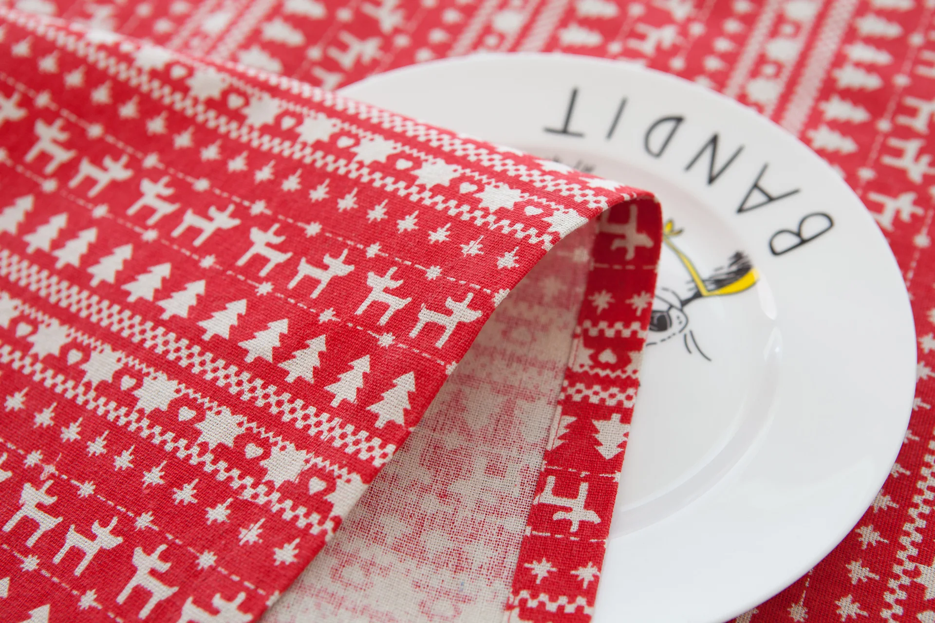 Красный олень Рождественская елка Сельский полосатый хлопок скатерть покрытие полотенце чайный стол коврик
