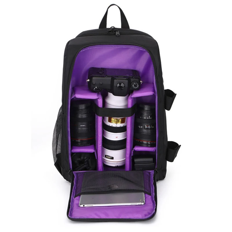 Водонепроницаемый цифровой DSLR фото Стеганый рюкзак с дождевой крышкой сумка чехол для iPad Canon Sony Fuji Nikon Olympus Panasonic - Цвет: Purple