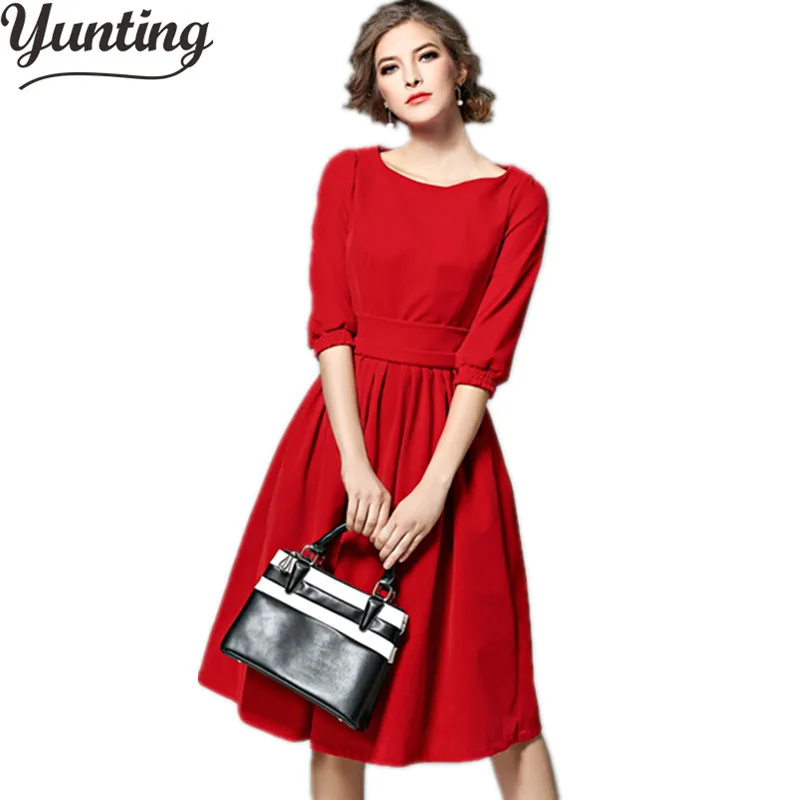 Winter Velvet Dress 2018 Half Sleeve Red Blue Elegant Women Clothing Casual Retro Vintage Party Dresses