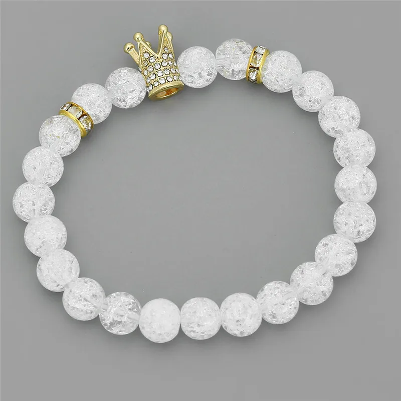 New Fashion Imperial Micro Pave Cubic Zircon Crown Charm Bracelet Men Women's White Crack Flowers Stone Beads Bracelet Jewelry bracelet jewelry
