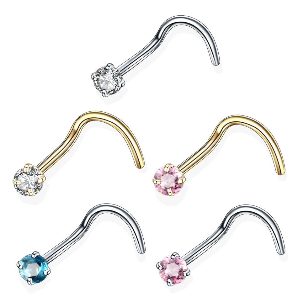 1pc Surgical Steel Nose Screw Ring wRound Prong Set Gem 18g,20g choose color 1pc Surgical Steel Nose Screw Ring wRound Prong Set Gem 18g,20g choose color