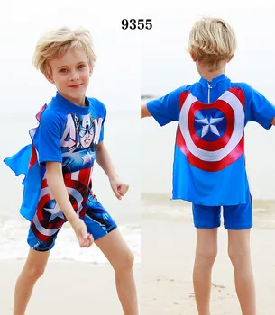 

10Set DHL 2pcs Swimsuit Spiderman Avengers Superman Children Short Sleeve Swimming Beach Swimwear Kids Cartoon Lovely Swimsuits