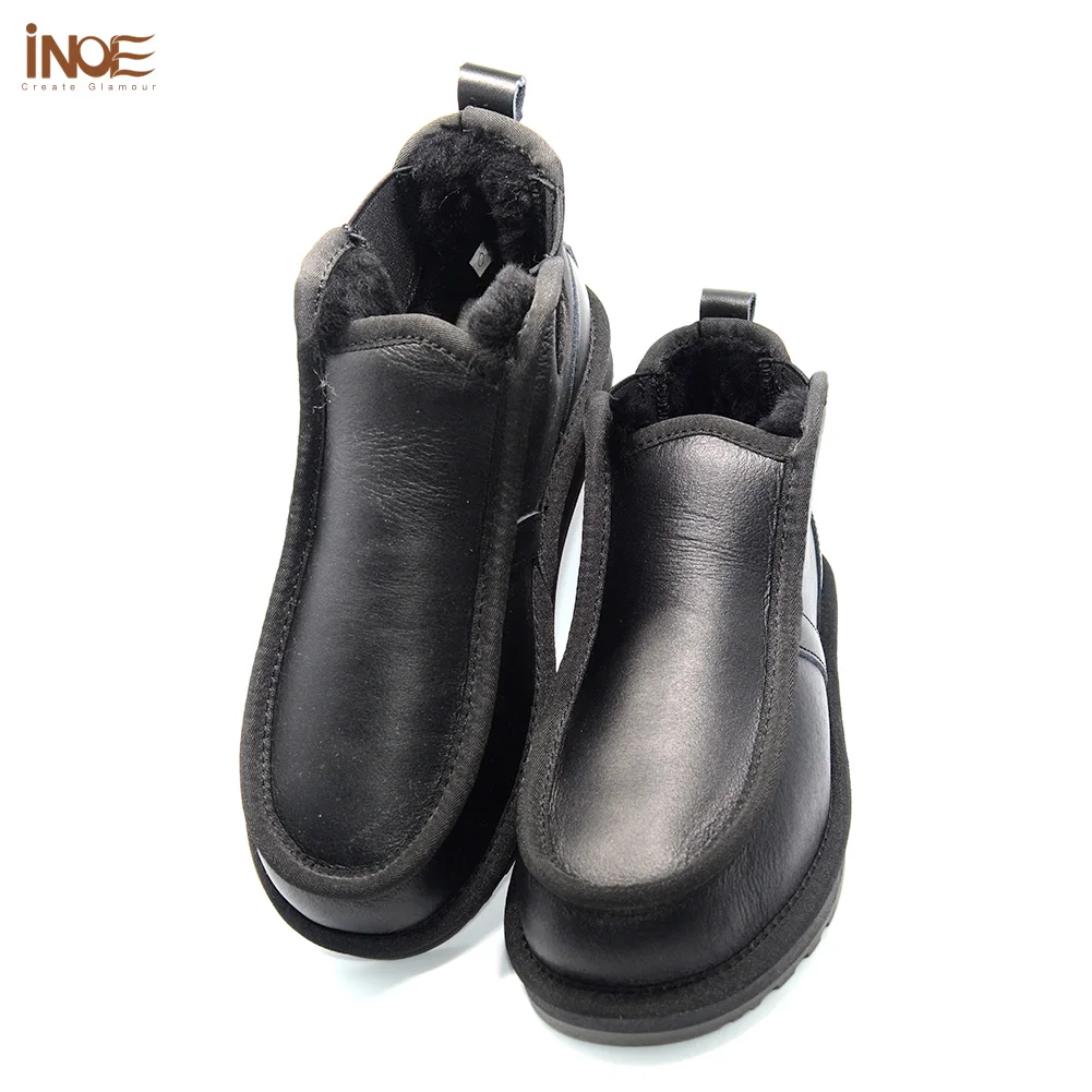 Véritable peau de mouton leatehr fourrure naturelle doublée pour hommes hiver bottes de neige imper