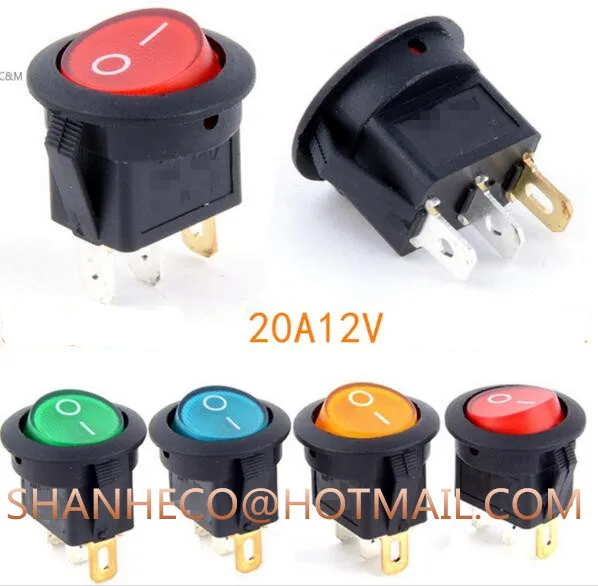 

100pcs 12V LED illuminuted rocker switch 20A 12V push button switch Car button lights ON/OFF Round LED Rocker Switch Dash Boat