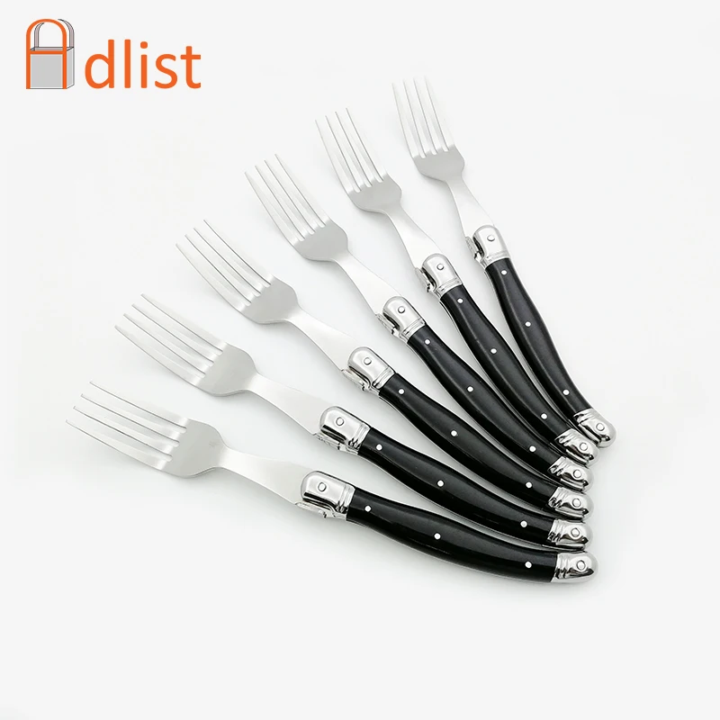 

8'' Laguiole Stainless Steel Dinner Forks Long Handle Table Fork Black Cake Fruit Dessert Forks Set Kitchen Cutlery For Party
