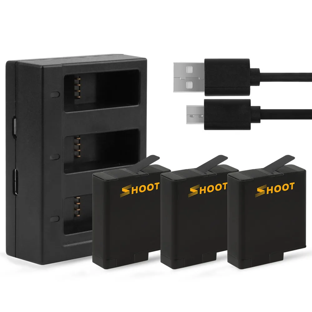 Аккумулятор SHOOT AHDBT-501 с тремя/двумя портами 1220 мАч для камеры GoPro Hero 8 7 6 5 Black с зарядным устройством USB для Go Pro Hero 8 - Цвет: Three Ports Kits