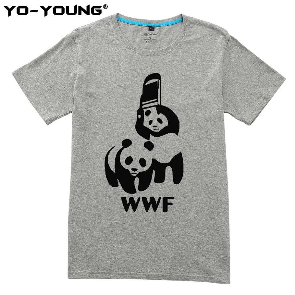 Yo Young Men футболки Забавные с логотипом WWF панда принт 100% 180 gsm чесаный хлопок