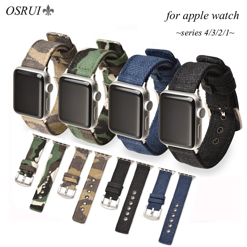 OSRUI нейлоновый ремешок для apple watch группа 44 мм 40 42 38 iwatch серии 4 3 2 1 камуфляж холщовый браслет наручный ремень