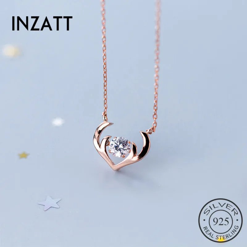 

INZATT Real 925 Sterling Silver Zircon Hollow Deer Pendant Necklace For Elegant Women Fine Jewelry Cute Accessories 2019 Gift