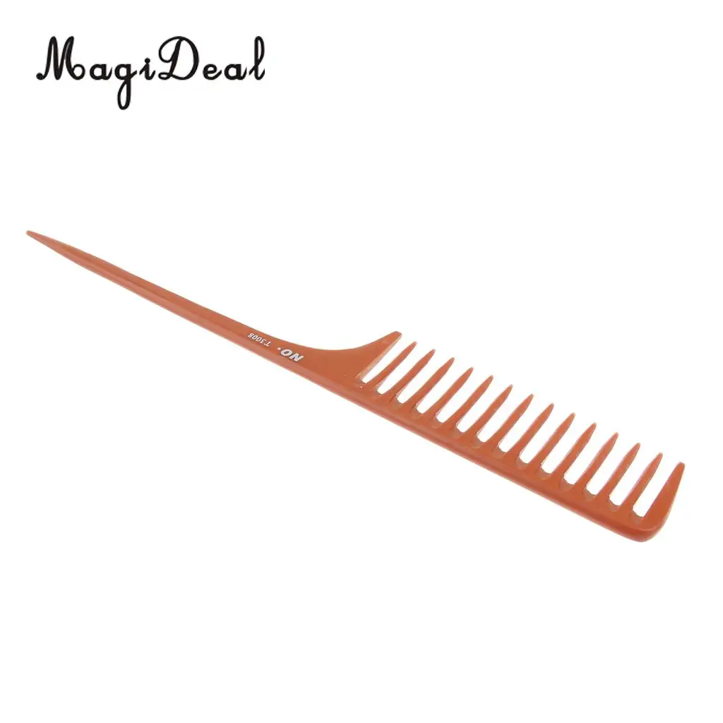 11'' Large Rat Tail Comb Wide-tooth Hair Comb with Long Handle for Hair Sectioning Teasing Detangling- Brown