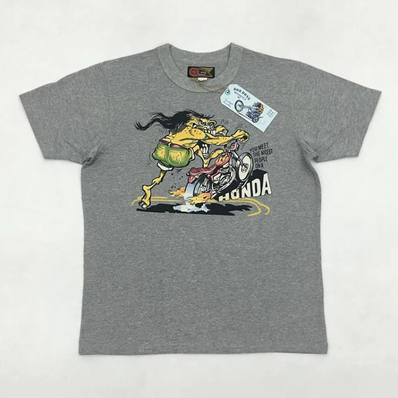 

BOB DONG 60s Monster Motorcycle Print T-Shirts Heavyweight Crew Mens Graphic Tee