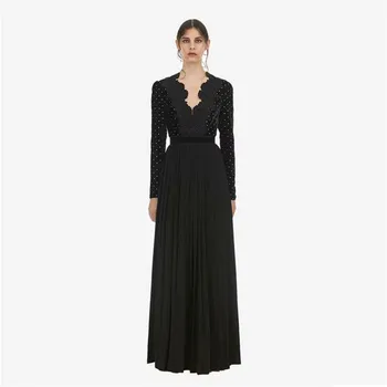 

High Quality 2019 Dress Sexy Celebrity Full Dot Lace Women Slit V Neck Night Club Strapless Body con Party Dresses Wholesale