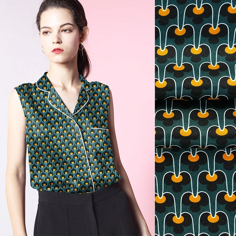 

2019 New Geometry Spectrum Black Flowers Silk Satin Fabric