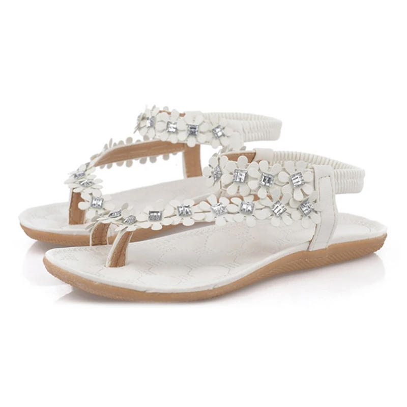 

Bigsweety Summer Women Sandals Fashion Bohemian Floral Sandalias Female Casual Thong Flats Shoes Crystal Rhinestone Sandal