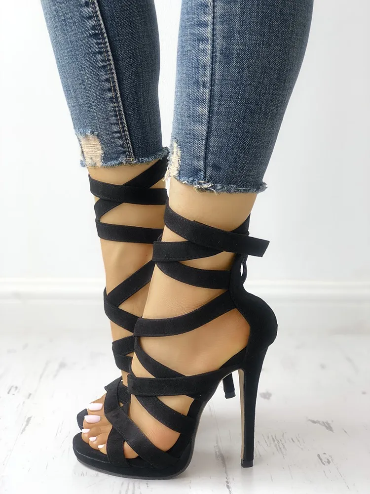 criss cross heeled sandals