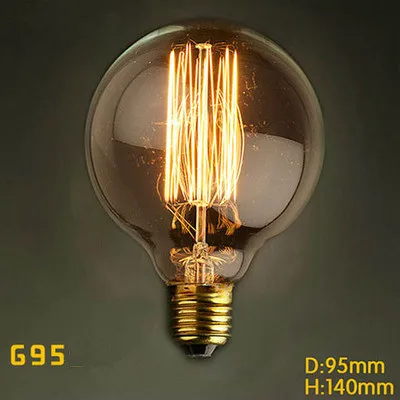 Vintage G80 Эдисон Лампы ST64 A19 E27 Лампа Накаливания Лампы Накаливания С Короткозамкнутым Ротором Углерода Лампы Ретро Эдисон Свет Лампы луковица старинные - Цвет: G95 Straight wire