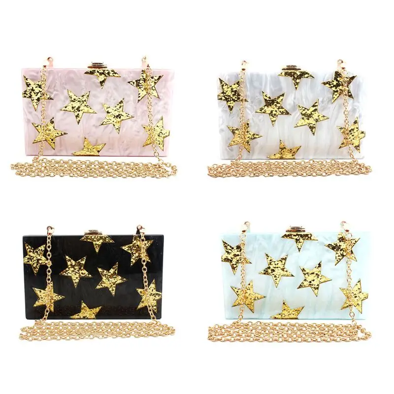 

Fashion Women Acrylic Star Evening Bags Wedding Prom Party Bridal Box Clutch Handbag Bags for Women 2019