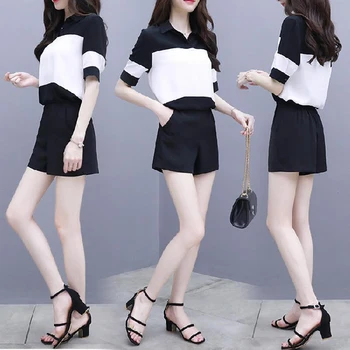 

Office Lady Women's Summer Suit 2 Piece Set Ensemble Femme Deux Pieces Two Piece Set Top And Pants Shorts Set Conjunto Feminino