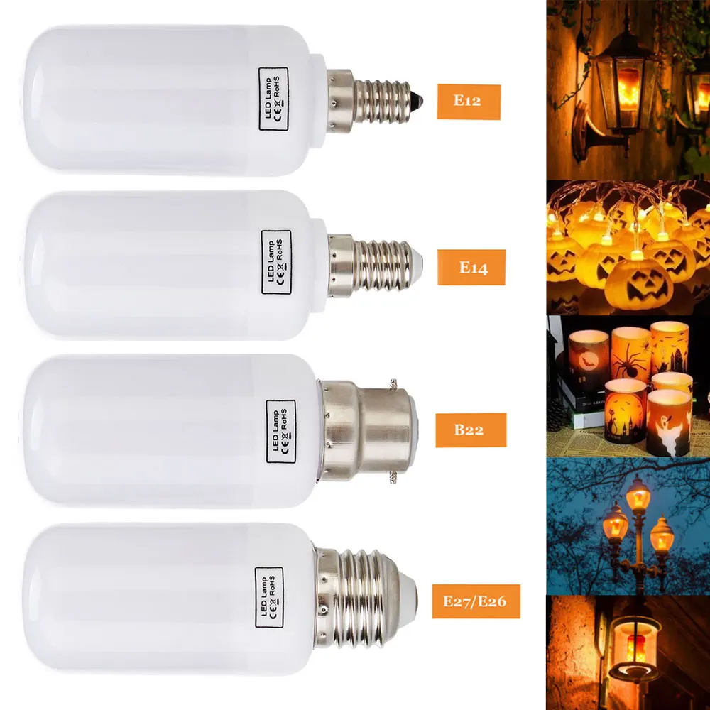 LED Flame Effect Fire Light Bulbs E27 E14 2835 SMD Flickering Emulation