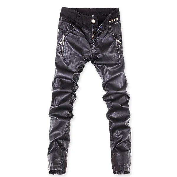 Новое поступление, мужские джинсы из искусственной кожи, джинсы для мужчин, черные итальянские прямые джинсы, Мужские повседневные штаны из искусственной кожи, Размер 27-36 - Цвет: black