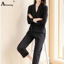 2019 New Plain Black blue Office Ladies Workwear Jumpsuit Wrap Lace Detail Tailored Long Sleeve Pockets Women Elegant Jumpsuit guipure lace yoke open back tailored jumpsuit