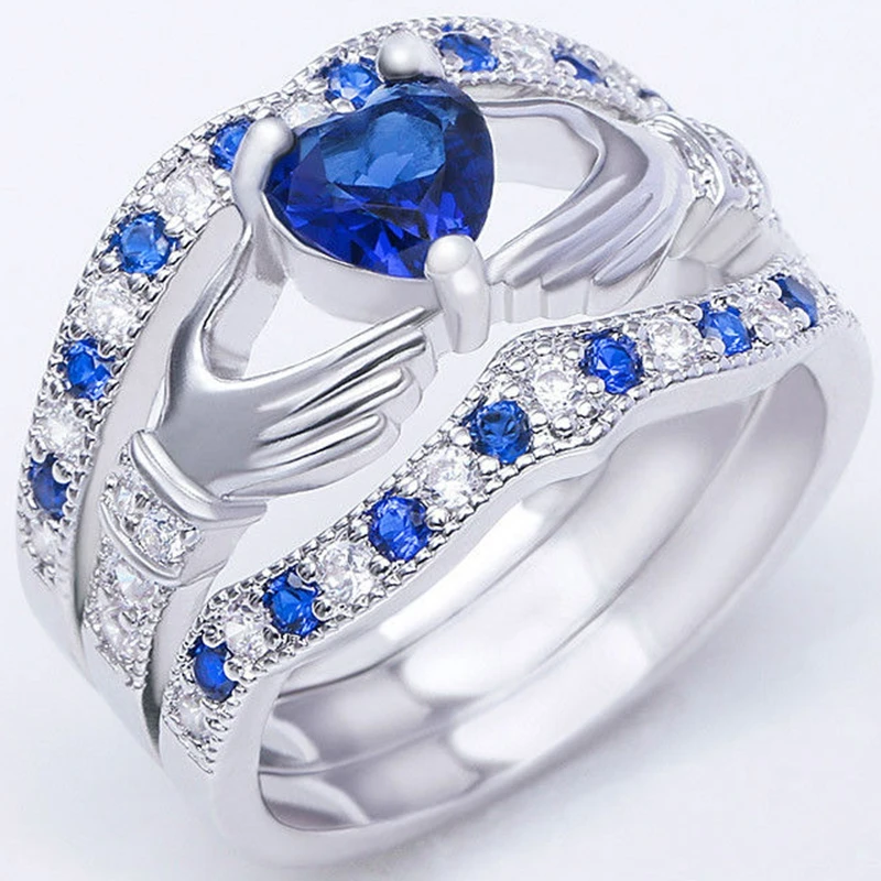 Размер 5 12 родиевое серебряное кольцо Claddagh с голубым кристаллом кубическим