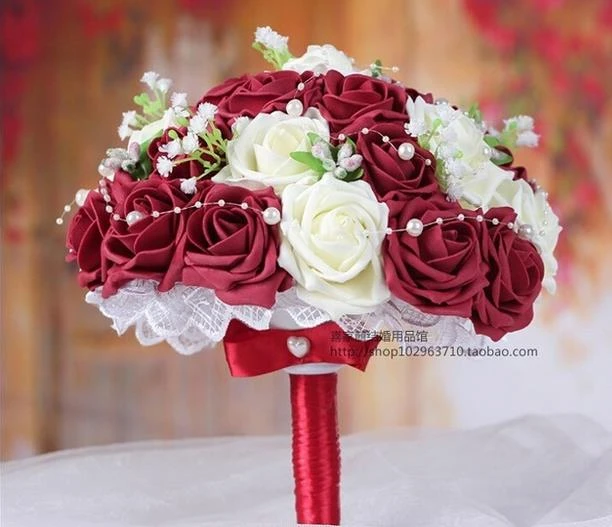 Moda Barato Borgoña Boda Ramo Color de Rosa/Rojo/Blanco/Borgoña dama de  Honor Nupcial de La Flor Artificial Flor de Rose Ramo de Novia|rose  bouquet|bouquet bridebouquet pink - AliExpress