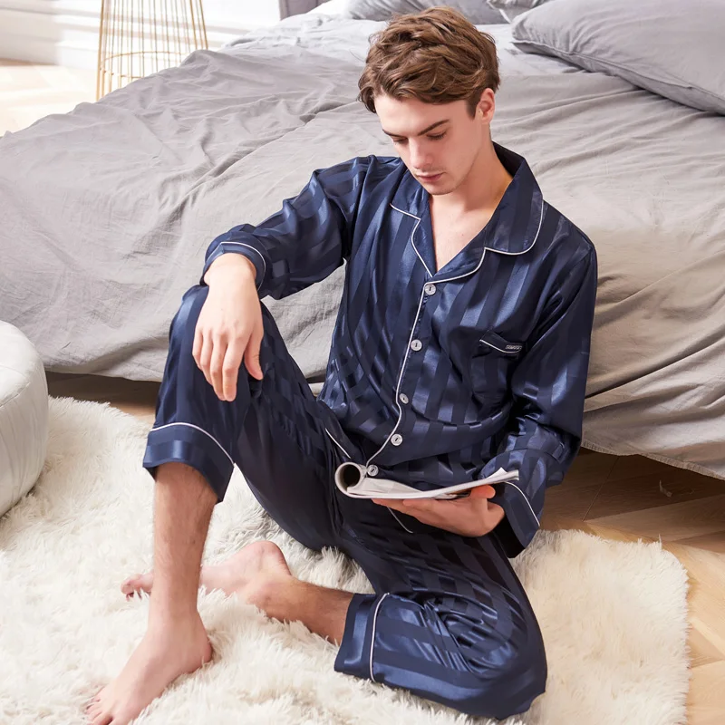 CherLemon/Новая однотонная атласная Шелковая пижама для мужчин, супермягкая Пижама премиум класса, одежда для сна, Классическая ночная рубашка с длинными рукавами и воротником