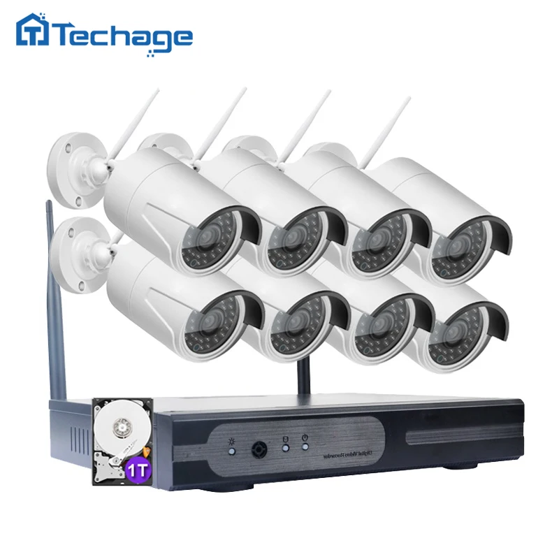 Techage Wifi CCTV System 8CH 1080P HD Wireless NVR Kit Outdoor IR Night Vision Video Security Surveillance Set With 8 Cameras