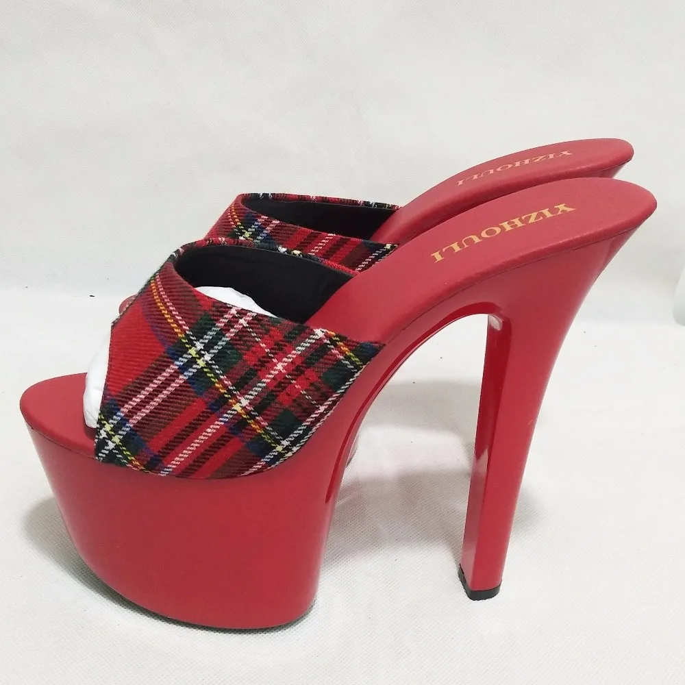 7 inch women's sexy high-heeled sandals, open toe canvas vamp model banquet dance show, dance shoe