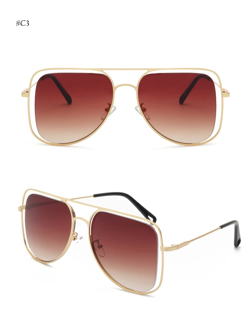 Негабаритные новые модные квадратные солнцезащитные очки для женщин градиентные линзы прозрачные винтажные верхние солнцезащитные очки для женщин металлическая рамка для мужчин