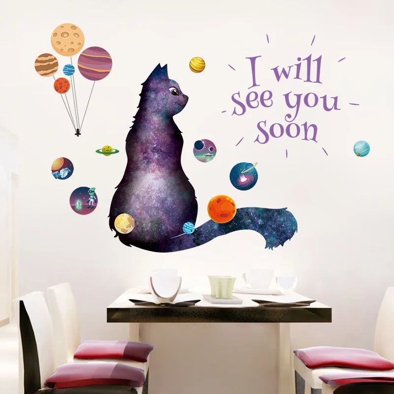 dreamlike big purple cat wall stickers decals women home house store