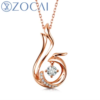 

ZOCAI Love Forever Patent Real 18K Gold Genuine 0.2 CT H/SI Certified Diamond Phoenix Pendant with 925 Silver Chain D00037