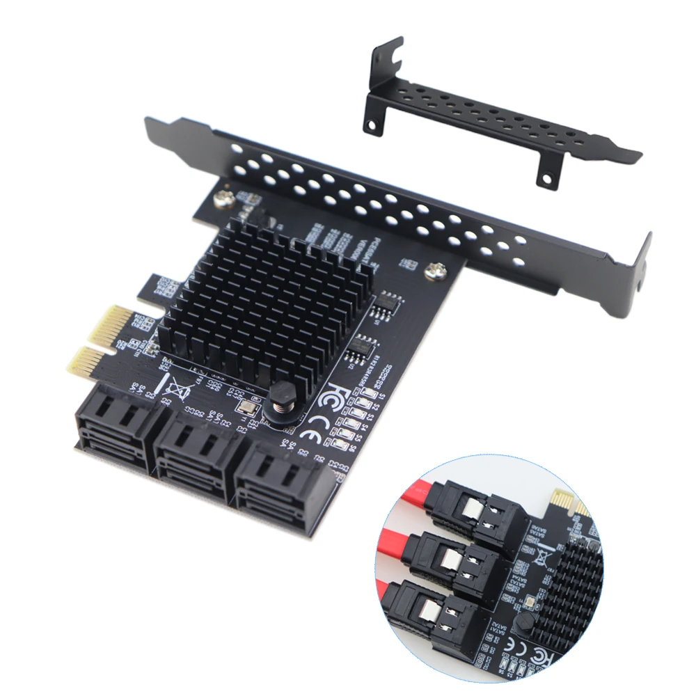 Адаптер PCIe 2,0x1 для SATA III с 6 портами микросхема Marvell без Raid для майнинга жесткого диска IPFS и добавления устройств SATA 3,0