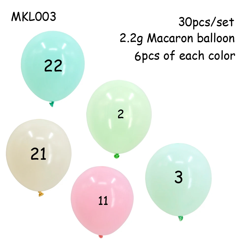 30 шт Разноцветные воздушные шары в виде Макарон для свадьбы, дня рождения, вечеринки, 2,2 г, розовые, мятные, розовые воздушные гелиевые латексные детские украшения для девочек - Цвет: MKL003