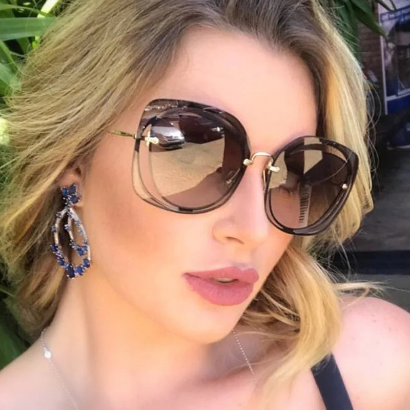 Женские солнцезащитные очки без оправы ROYAL GIRL розовые градиентные кошачий глаз